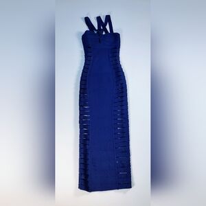 Long Strappy Royal Blue Bandage Dress